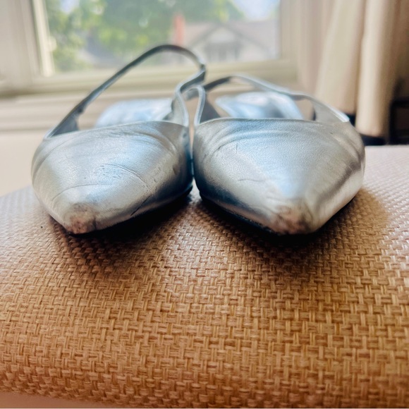 Zara | Silver Chrome Leather Slingback Shoes - Picture 6 of 13